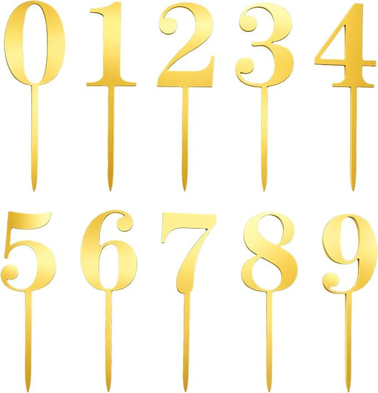 20 Pcs Gold Numbers for Cake, Acrylic Numbers 0-9 Shiny Gold Cake Toppers for Birthday Party, Wedding, Anniversary