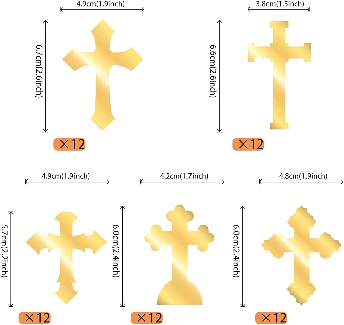 60 PCS Edible Cross Cupcake Toppers God Bless and Baptism Cupcake Toppers Edible Cross Cupcake Pick First Communion Cake Decorations for Religious Theme Baby Shower Birthday Party Supplies Retro Gold