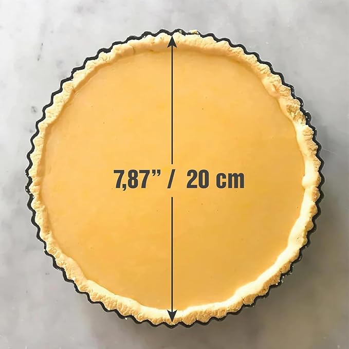 7.87 Inch Deep Dish Pie Pan with Removable Bottom - Fluted Carbon Steel Tart Pan for Quiche Lorraine & Pies - Crispy Crust Baking Dish for Home Bakers