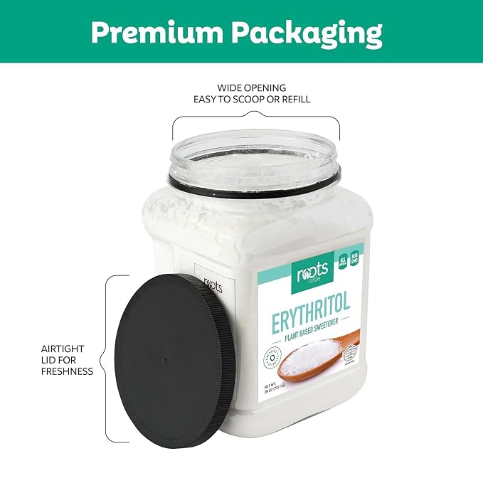 Roots Circle Premium Erythritol Sweetener - Zero Calorie Plant-Based Sugar Alternative for Baking & Sweetening - All-Natural, Keto Friendly, OU Kosher, Non-GMO, Gluten-Free 26 ounces