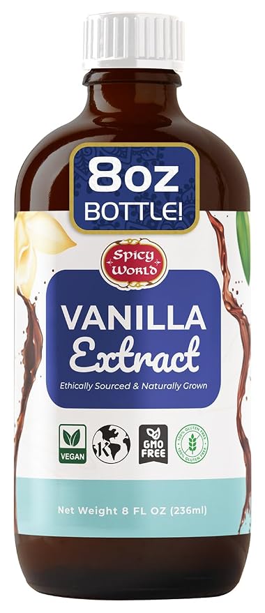 Spicy World Pure Vanilla Extract 8oz - 100% Real Vanilla Extract - Made from Grade B Vanilla Beans - For Cooking, Drinks & Desserts - 100% Vegan, Sugar Free & Kosher - Non-GMO & Gluten-Free - Glass Bottle (8 Ounce Bottle)