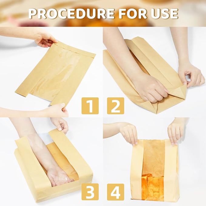 Bread Bags for Homemade Bread 50PCS Paper Sourdough Large Bakery Bags with Window for Baked Food Packaging Storage Gift Giving Includes 50PCS Label Seal Stickers 13.7x8.3x3.5in