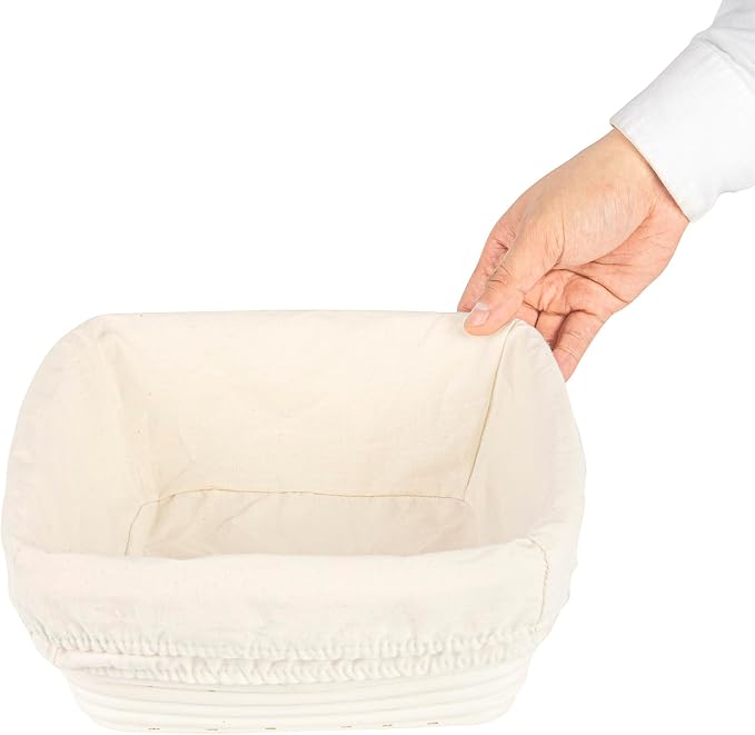 Restaurantware Bread Proofing Baskets 9 Inch Square Pack of 10 Rattan Dough Fermentation Baskets With Cotton Liners, Oval Banneton Bread Rising Bowls For Home, Commercial, Artisanal Baking