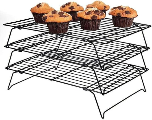 3-Tier Cookie Cooling Rack, 13.4“x9.4" Stackable Iron Baking Cooling Rack,Cooling Rack for Baking, Foldable Wire Cooling Rack Space Saving for Cupcakes Pies Cookies gadgets