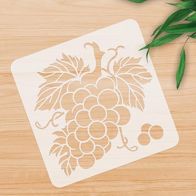 Grape Fruit Craft Stencil for Drawing 11.8 x 11.8 Inch Reusable Plastic Grape Stencil for Painting on Wood Wall Fabric Furniture, DIY Home Decor Craft Stencil