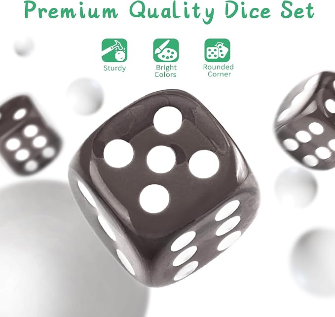 36 of Pack 12MM 6 Sided MINI Dice Set,Translucent Colors Game Dice Set, 6 Sided Standard Colored Dices for Tenzi, Farkle, Yahtzee, Bunco or Teaching Math, with Portable Plastic Box(Gray)