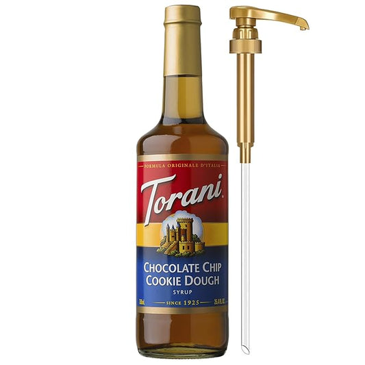Torani Coffee Syrup, Chocolate Chip Cookie Dough Flavored Syrup for Drinks, Glass Bottle with Pump Included, 25.4 Fl Oz