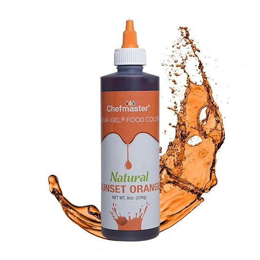 Chefmaster Sunset Orange Natural Food Coloring | Plant-Based Dye for Icing, Fondant, Mousse, Pudding | Decorating Non-Bake Desserts | Easy-to-Use | Manufactured in the USA | 8 oz