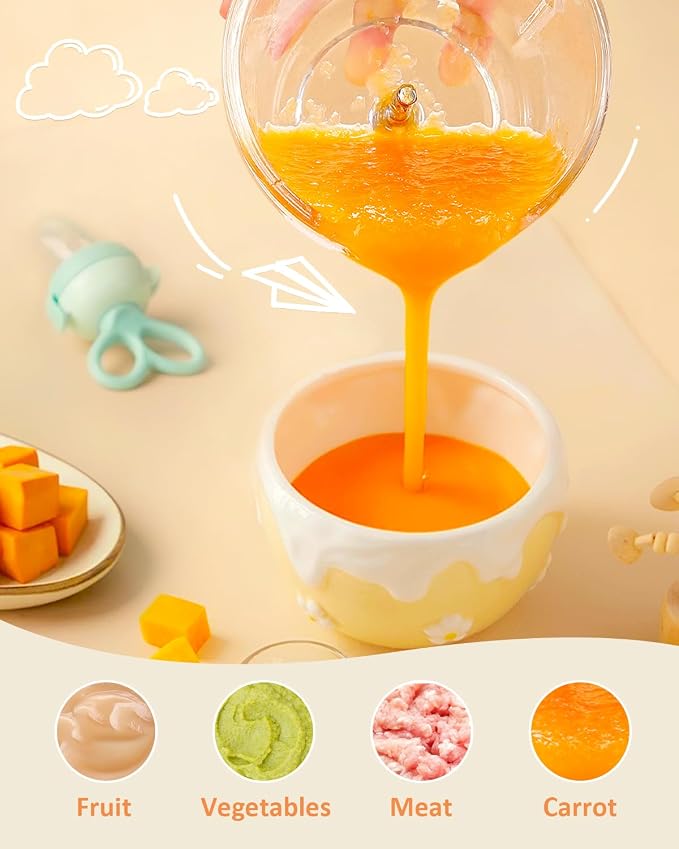 Baby Food Maker, HEYVALUE Larger Baby Food Processor Set for Fruit, Vegatable & Meat, Glass Puree Blender with Baby Food Freezer Tray, Silicone Spoons, Spatula,20 OZ(Gray)