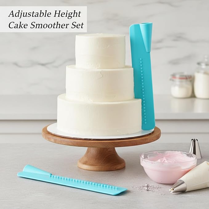 2-Piece Adjustable Cake Smoother Set, Stainless Steel Icing Spatulas for Defined Edges and Level Frosting on Tiered Cakes