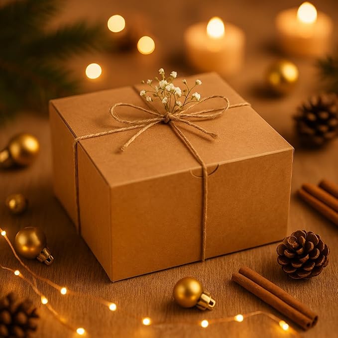mudrit Kraft Gift Boxes 20 Pack 8x8x4 Inches, Thick Kraft Paper Boxes with Lids, Tags & Jute Rope for Gifts, Wedding Favours, Bridesmaid Proposals, Cupcakes, Crafting