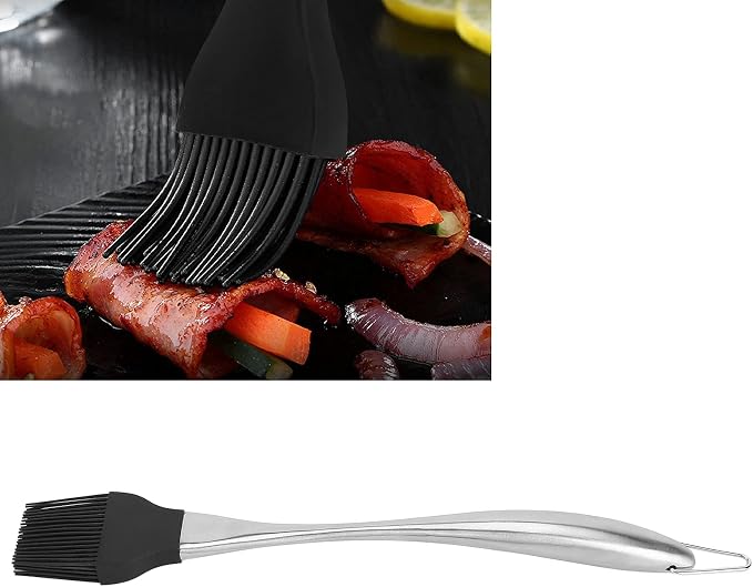 Silicone Basting Brush with Stainless Steel Handle | Heat Tolerant Up to 600°F for Baking/Grilling/BBQ | Non - Shedding Filaments, Easy to Maintain Dishwasher Safe Oil Brush (430 large black