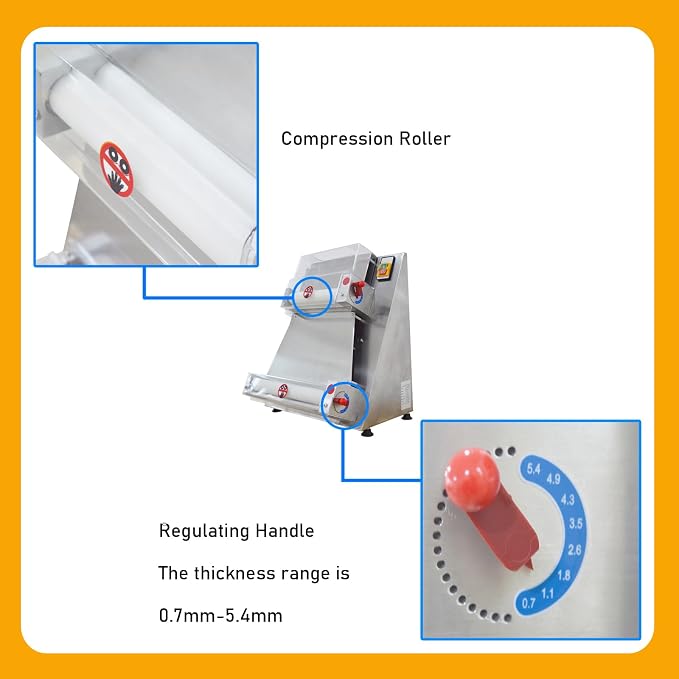 110V Electric Pizza Dough Roller Sheeter Pastry Press Making Machine Fully Automatic Pizza Forming 3.94"-15.75"(10cm-40cm) Dessert Shops Pizza Shops
