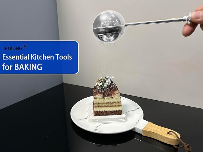 JETKONG 2 Pcs Flour Sifter, Stainless Steel Flour Duster for Bread Baking, Bakers Dusting Wand for Powdered Sugar and Spices (Small+Large, Silver)