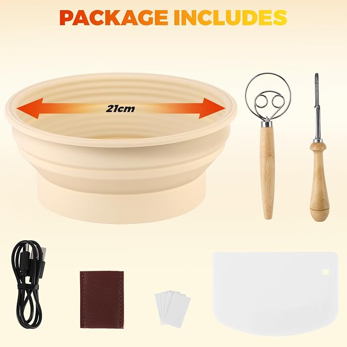 Heated Bread Proofing Basket & Sourdough Starter Kit | 8QT Temperature Control (86-113°F) | with Dough Scraper & Scoring Tool | Silicone Bread Proofer for Sourdough Bread Baking Supplies