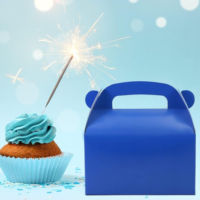 30 Pcs Dark Blue Party Favor Treat Boxes Gable Gift Box with Handles | Goodie Paper Boxes Pack Perfect for Prince Party and Baby Shower Decoration Supplies