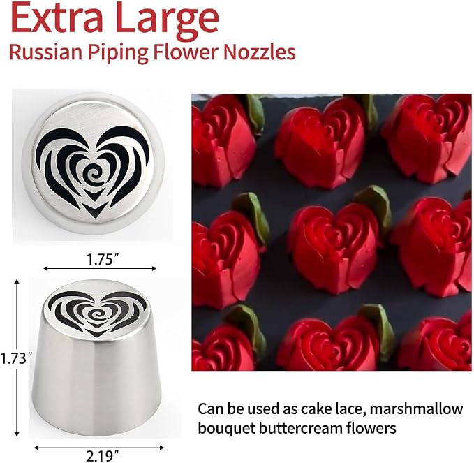 Extra Large Russian Piping Tips - Stainless Steel Flower Nozzles Set for Cake Decorating, Rose & Floral Icing Tips for Cupcakes, Cookies Professional Baking Tools (XXL, Style 86)