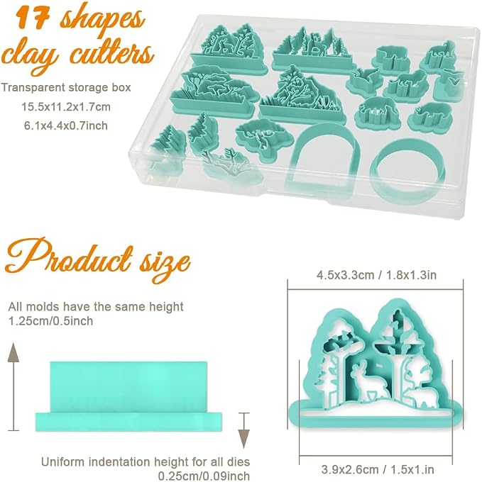 ORIGACH 17 Pcs Forest and Animals Polymer Clay Cutters Set Earring Clay Cutter DIY Craft Supplies for Earring and Jewelry Making