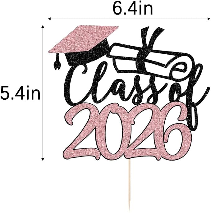 Gold Class of 2026 Congrats Grad Cake Topper Glitter Graduation Party Supplies - High School College Graduates -College Graduate Cake Topper Decorations (Black rose1)