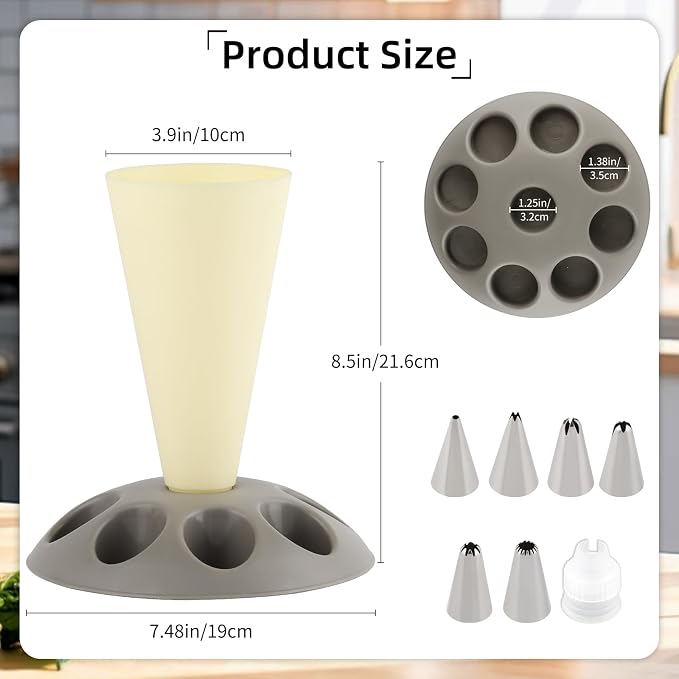 Piping Bag Holder Stand for Filling, Pastry Bag Stand with 8 Slots Nozzles, Plastic Pastry Bag Stand for Cake Decorating, Baking Accessories (Yellow)