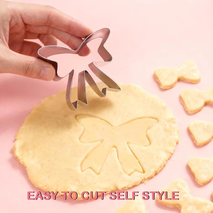3 Piece Ribbon Bow Cookie Cutter Set,3" 3.5" 4.4" Stainless Steel Cookie Cutters for Baking Fondant Fruit Birthday Cake Decoration