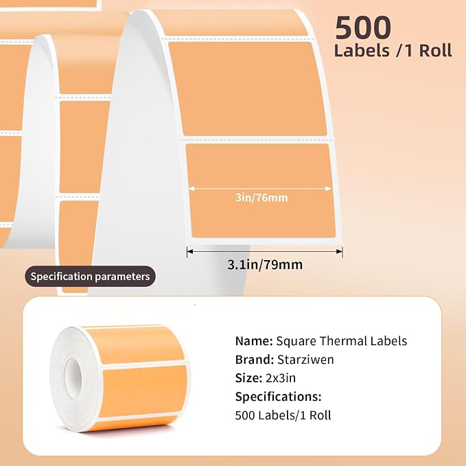 500 Labels/Roll 2" x 3" Apricot Thermal Labels, Self-Adhesive Rectangle Kraft Sticker for Candle, Soap, Mason Jar, Ingredients, Address, Small Business