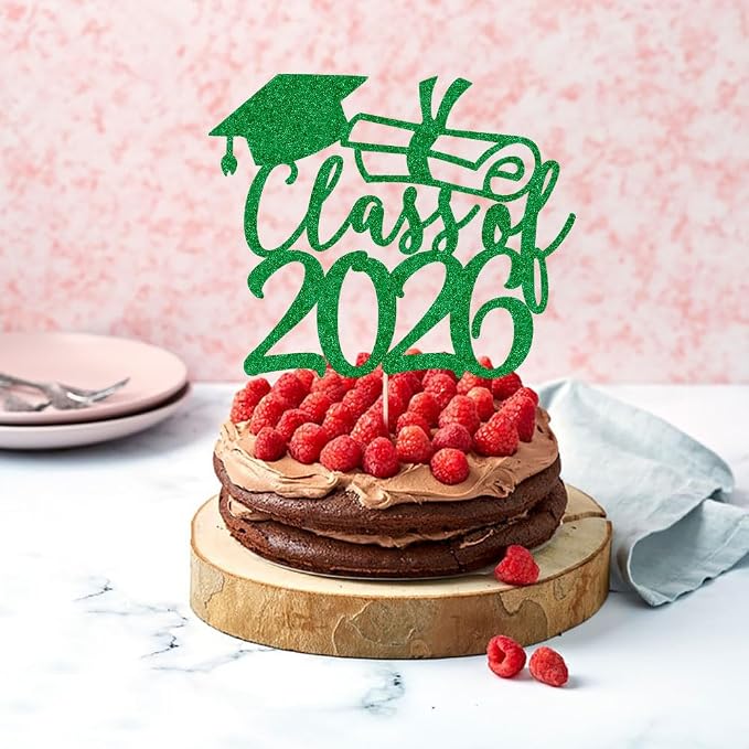 Gold Class of 2026 Congrats Grad Cake Topper Glitter Graduation Party Supplies - High School College Graduates -College Graduate Cake Topper Decorations (Class of 2026 green)
