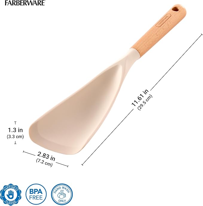 Farberware Multi Tool Scoop Spoonula with Beechwood Handle and Silicone Head, Heat-Resistant Kitchen Utensil for Serving, Stirring, and Turning - 11.5 Inches