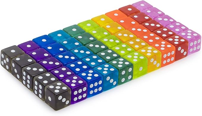 Brybelly Bulk Dice for Board Games, Casino Games & Tabletop RPGs - D6 Standard 16mm Game Dice Pack - Variety, 50 Count