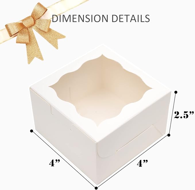 Bakepacker 400pcs White Bakery Boxes with Window 4"x 4"x 2.5" Thick & Cookie Boxes & Sturdy Macaroon Pastry