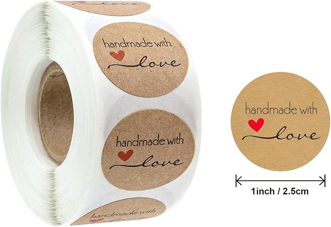 1000PCS Homemade with Love Stickers,1 Inch Small Round Kraft Baking Stickers Label Sticker for Baked Goods Packaging Jam, Jelly Jar Canning Bottles,Cookie Bags with Lines (Brown1)