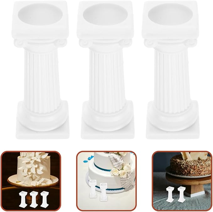 8PCS Roman Column Cake Pillars for Tiered Cakes, White Plastic Support Rods Stacking Kit, Tier Separator Stands for Wedding Party Birthday Cupcake Display