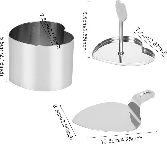 Ismosm6 Pack Cake Ring Molds with 1 Pusher 1 Lifter, 3 Inch Seamless Mini Cheese Cake Cutter Ring Set, Stainless Steel Mini Food Mold for Mousse, Food Plating, Cookies, Baking (Heart)