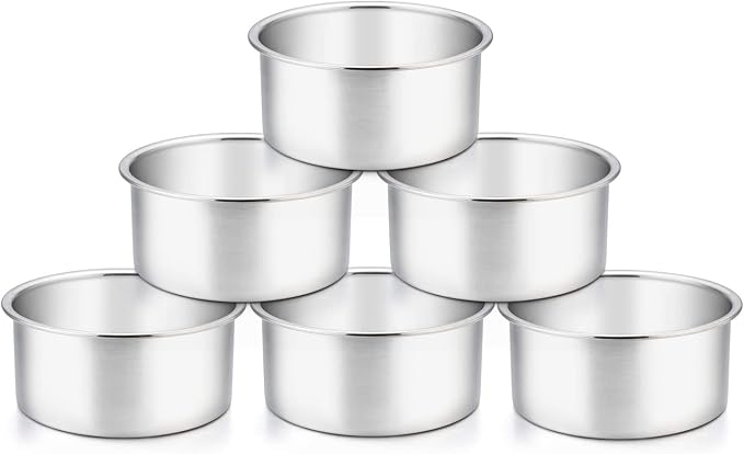 TeamFar 4 Inch Cake Pan, 6 Pcs Layer Baking Round Cake Pans Set Stainless Steel, For Baking Steaming Serving, Healthy & Sturdy, Mirror Finish & Dishwasher Safe