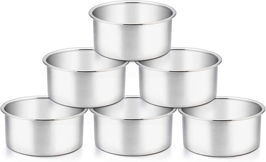 TeamFar 4 Inch Cake Pan, 6 Pcs Layer Baking Round Cake Pans Set Stainless Steel, For Baking Steaming Serving, Healthy & Sturdy, Mirror Finish & Dishwasher Safe