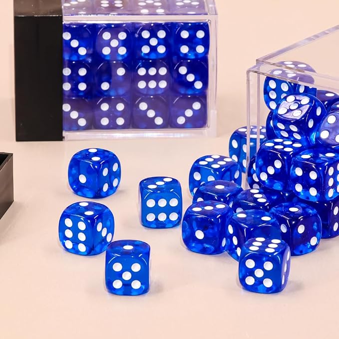 36 of Pack 12MM 6 Sided MINI Dice Set,Translucent Colors Game Dice Set, 6 Sided Standard Colored Dices for Tenzi, Farkle, Yahtzee, Bunco or Teaching Math, with Portable Plastic Box（Dark Blue）