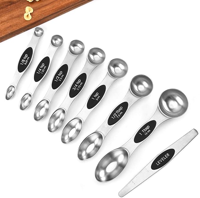 Warmheart Measuring Cups and Magnetic Measuring Spoons Set, Stainless Steel 5 Cups and 7 Spoons and 1 Levele (Black)