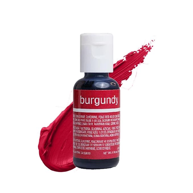 Chefmaster Burgundy Liqua-Gel® Food Coloring | Vibrant Color | Professional-Grade Dye for Icing, Frosting, Fondant | Baking & Decorating | Fade-Resistant | Easy-to-Use | Made in USA | 0.70 oz