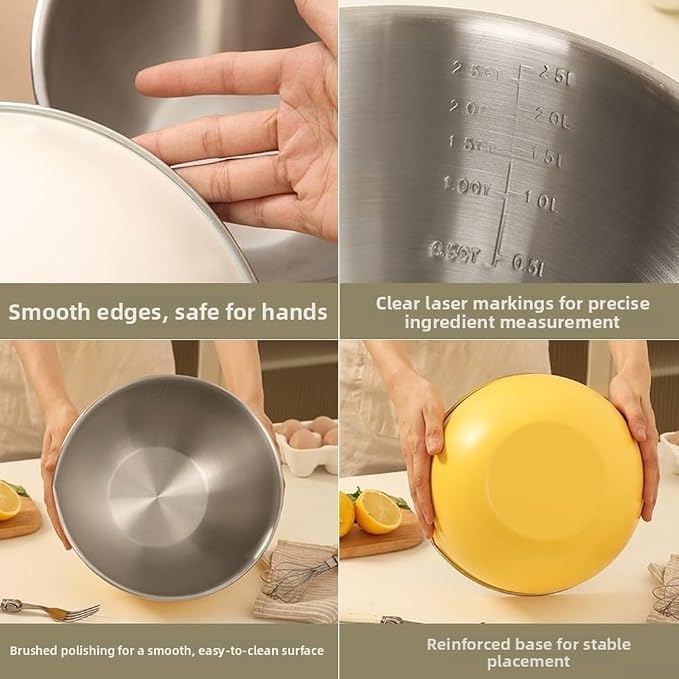 304 Stainless Steel Mixing Bowls with Lids, Nested Metal Bowl Set for Cooking Salad Dough Egg Whisking, Stackable Kitchen Prep Storage Containers(16CM Yellow Lid)