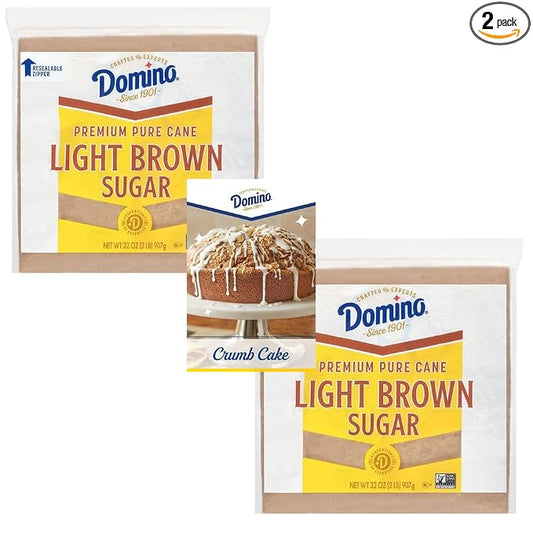Domino® Light Brown Sugar, 2 lb Zipper Bag (2-Pack) - Ideal Sugar for Baking and Desserts - Includes Bonus Recipe Card