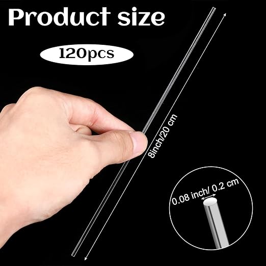 Sibba 120 PCS Clear Acrylic Rods 8 Inch Transparent Plastic Sticks for Cake 2 mm Diameter Acrylic Dowel Rods Topper Stick Cake Pop Sticks for DIY Crafts Party Decorations Gardening Cocktail Stirrers