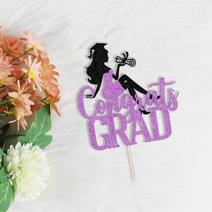 Congrats Grad Cake Topper,2026 Girl Graduation Cake Topper, Congrats Grad Decorations,2026 High School/College/Senior Graduation Party Decorations Supplies (Black purple)