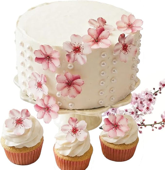 NEW Sugar Robot - Edible Wafer Cherry Blossoms for cake decorating - Small Size - Edible flowers cake decorations - Premium Crafted - Made in the USA Cake -Set of 24 (Wafer Flowers)
