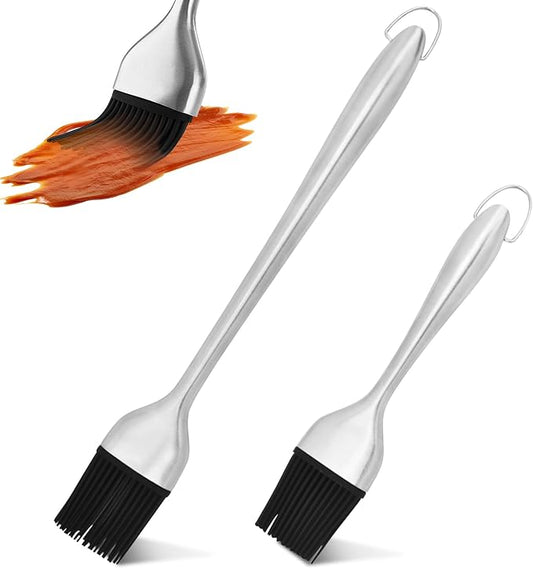 Basting Brush 2PCS Stainless Steel Sauce Brush 12.6 in and 8.46 in Long Handle Oil Brushes Heat Insulation Anti Scalding Cooking Brush for Pastry Sauce BBQ Grill