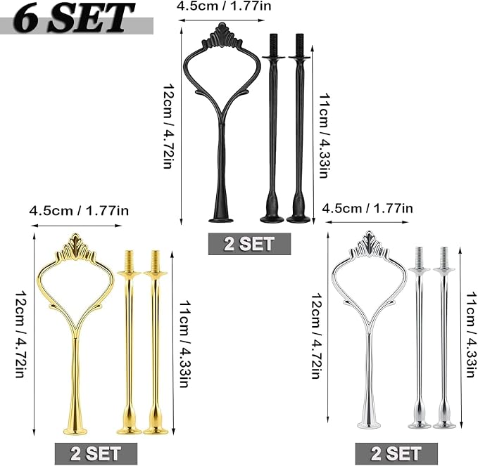 BetterJonny 6 Sets 3 Tier Cake Plate Stand Handle, Cake Stand Hardware Handle Fittings Holder for Wedding and Party Making Dessert Platter Stand