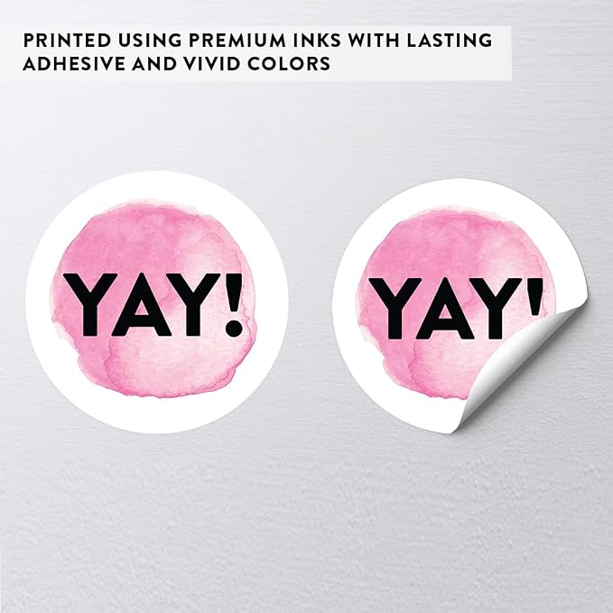 Andaz Press Round Small Business Sticker Labels, 120-Pack, Watercolor Pink Yay!, Packaging Stickers, Product Labels for Small Business Thank You Stickers, Company Stickers