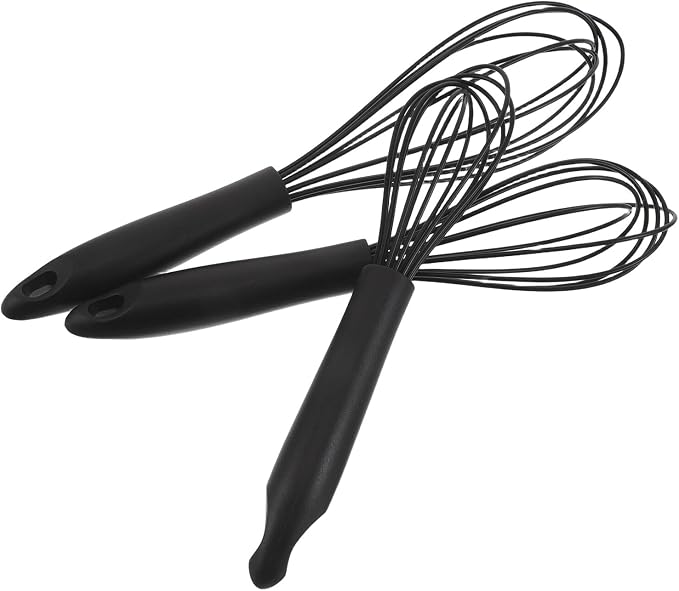 FRCOLOR 3pcs Silicone Coated Whisks Set – Small, Medium, Large Handheld Manual Egg Beater Blender for Baking, Dough Mixing, and Stirring Kitchen Utensils