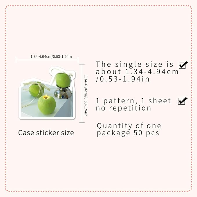 50 Pcs Green Apple Stickers - Ins Style Kawaii Cute Vinyl Decals for Journal, Laptop, Phone Case, Scrapbooking - Waterproof Trendy Sticker Pack (Green Apple)