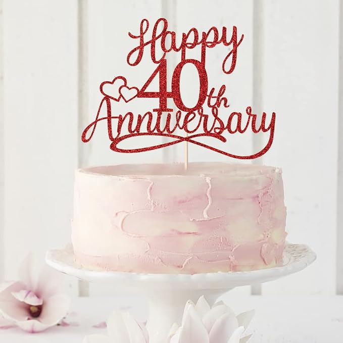 Sleyberoy red Glitter Happy 40th Anniversary Cake Toppers -Wedding Anniversary Party Decorations, 40th Wedding Anniversary, Company Anniversary Party, Birthday Party Decorations