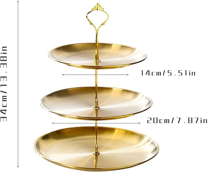 Stainless Steel 3 Tier Cupcake Stand, Tiered Trays Three Layer Cake Stand 3 Tier Serving Tray Platters for Pastry Dessert Candy Fruit Tea Party Wedding Platter (Gold)